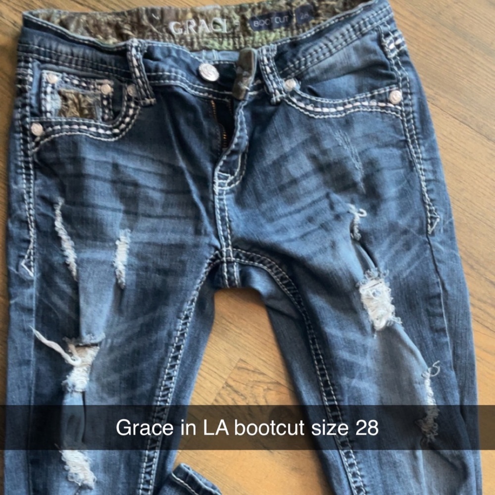 Grace in LA jeans with camo pattern